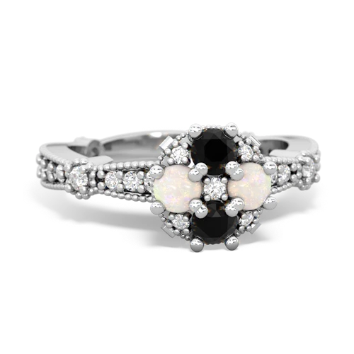 Black Onyx Genuine Black Onyx with Genuine Opal Milgrain Antique Style ring Ring