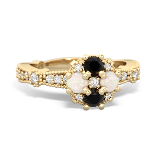 Black Onyx Genuine Black Onyx with Genuine Opal Milgrain Antique Style ring Ring