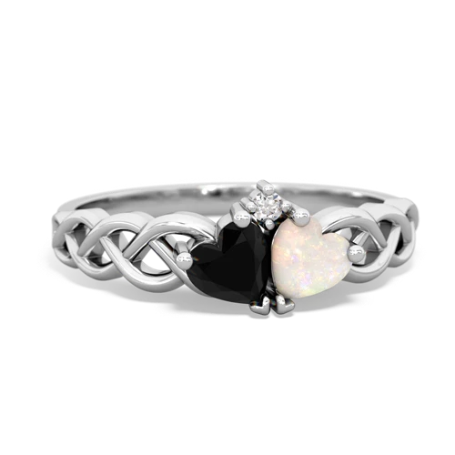 Black Onyx Genuine Black Onyx with Genuine Opal Heart to Heart Braid ring Ring