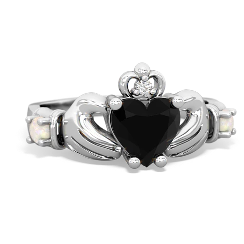 Black Onyx Genuine Black Onyx with Genuine Opal and Genuine White Topaz Claddagh ring Ring