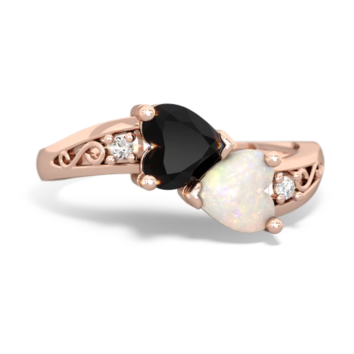Black Onyx Genuine Black Onyx with Genuine Opal Snuggling Hearts ring Ring