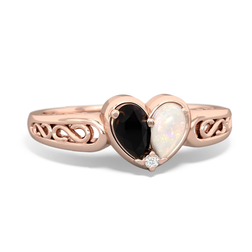 Black Onyx Genuine Black Onyx with Genuine Opal filligree Heart ring Ring