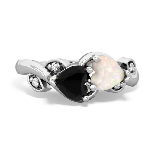 Black Onyx Genuine Black Onyx with Genuine Opal Floral Elegance ring Ring