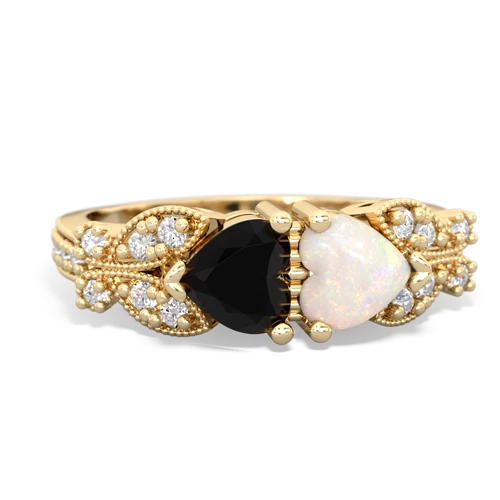 Black Onyx Genuine Black Onyx with Genuine Opal Diamond Butterflies ring Ring