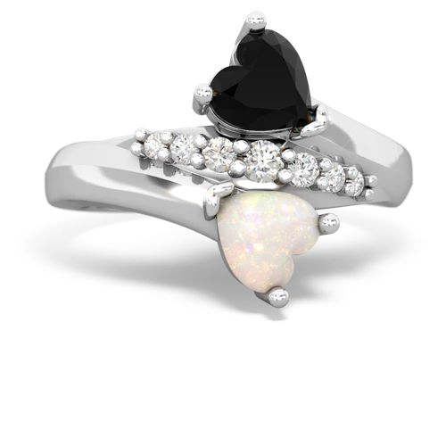 Black Onyx Genuine Black Onyx with Genuine Opal Heart to Heart Bypass ring Ring