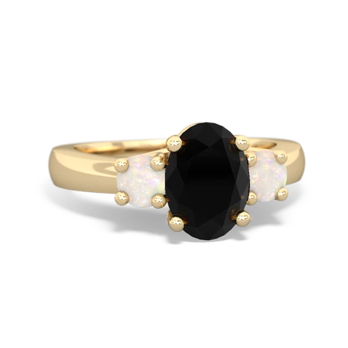 Black Onyx Genuine Black Onyx with Genuine Opal Three Stone Trellis ring Ring