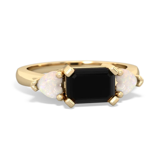 Black Onyx Genuine Black Onyx with Genuine Opal and Lab Created Ruby Three Stone ring Ring