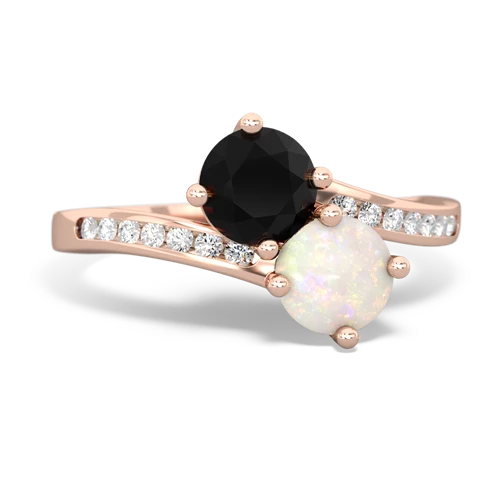 Black Onyx Genuine Black Onyx with Genuine Opal Keepsake Two Stone ring Ring
