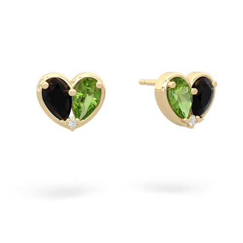 onyx-peridot one heart earrings