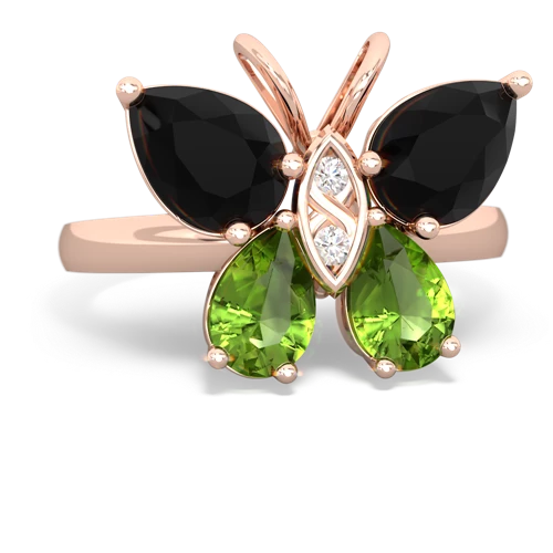 onyx-peridot butterfly ring
