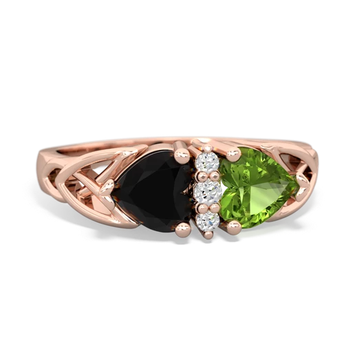 Black Onyx Genuine Black Onyx with Genuine Peridot Celtic Trinity Knot ring Ring