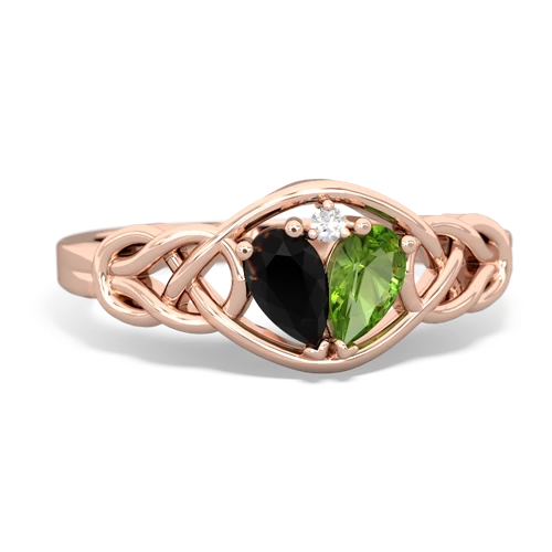 Black Onyx Genuine Black Onyx with Genuine Peridot Celtic Love Knot ring Ring