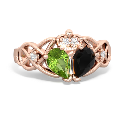 Black Onyx Genuine Black Onyx with Genuine Peridot Two Stone Claddagh ring Ring