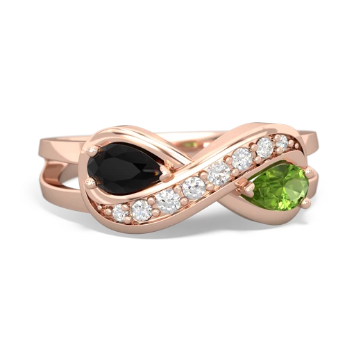 Black Onyx Genuine Black Onyx with Genuine Peridot Diamond Infinity ring Ring
