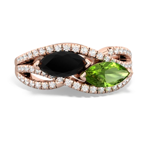 Black Onyx Genuine Black Onyx with Genuine Peridot Diamond Rivers ring Ring