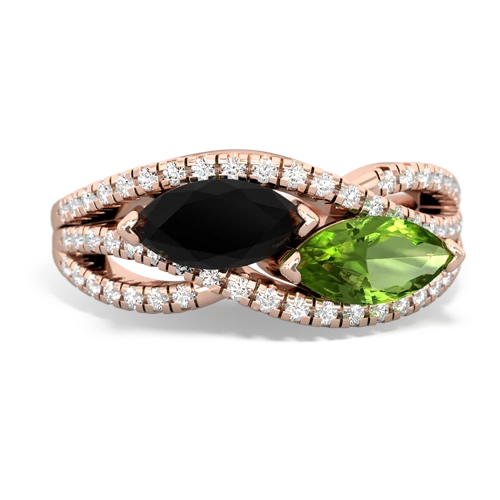 onyx-peridot double heart ring