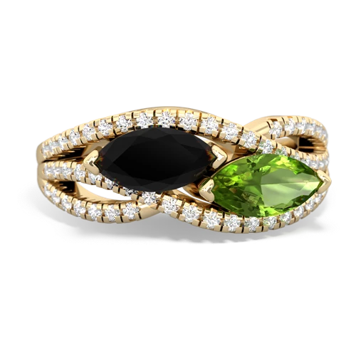 onyx-peridot double heart ring