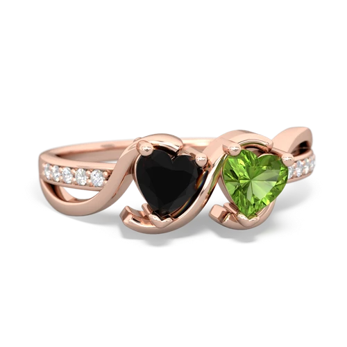 onyx-peridot double heart ring