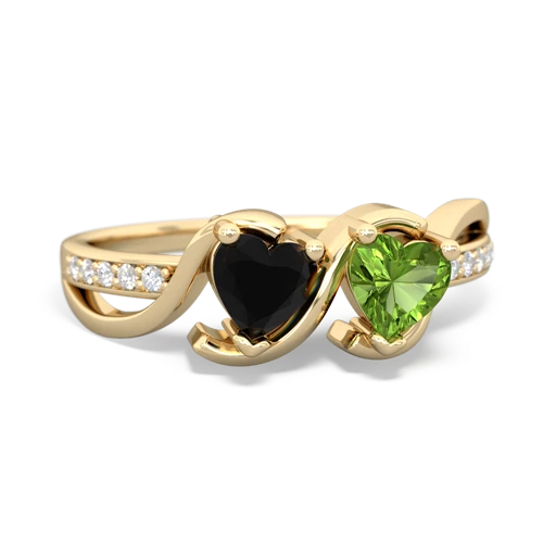 onyx-peridot double heart ring