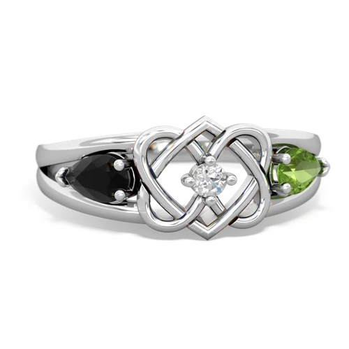 onyx-peridot double heart ring