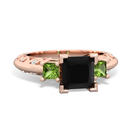 Black Onyx Genuine Black Onyx with Genuine Peridot and  Art Deco ring Ring