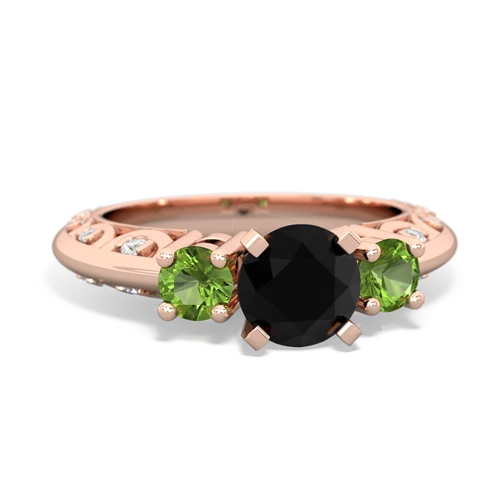 Black Onyx Genuine Black Onyx with Genuine Peridot Art Deco ring Ring