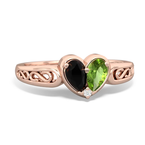 Black Onyx Genuine Black Onyx with Genuine Peridot filligree Heart ring Ring