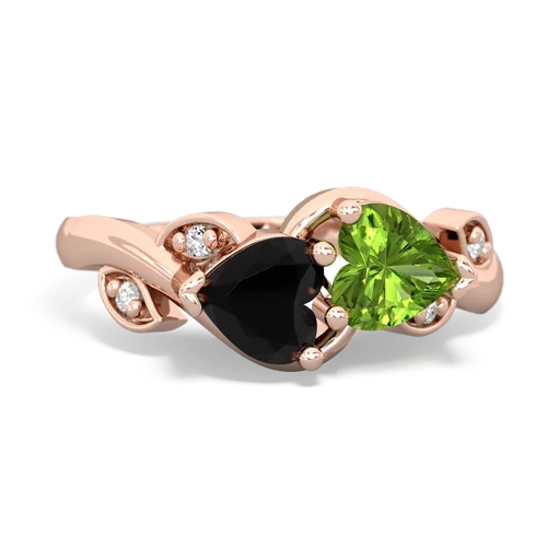 Black Onyx Genuine Black Onyx with Genuine Peridot Floral Elegance ring Ring