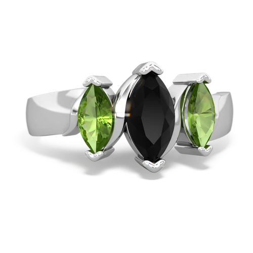 Black Onyx Genuine Black Onyx with Genuine Peridot and Lab Created Emerald Three Peeks ring Ring