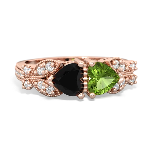 Black Onyx Genuine Black Onyx with Genuine Peridot Diamond Butterflies ring Ring
