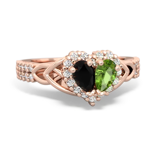 Black Onyx Genuine Black Onyx with Genuine Peridot Celtic Knot Engagement ring Ring