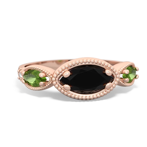 Black Onyx Genuine Black Onyx with Genuine Peridot and  Antique Style Keepsake ring Ring
