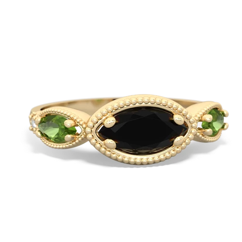 Black Onyx Genuine Black Onyx with Genuine Peridot and Lab Created Emerald Antique Style Keepsake ring Ring