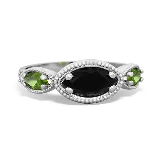 onyx-peridot milgrain marquise ring