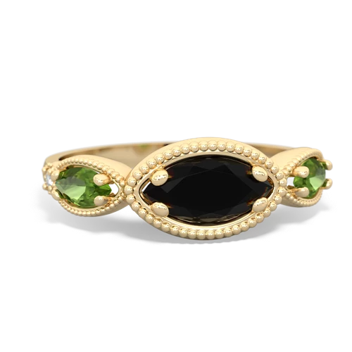 onyx-peridot milgrain marquise ring