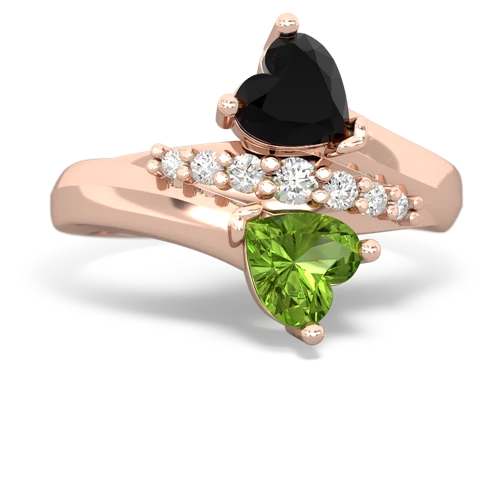 Black Onyx Genuine Black Onyx with Genuine Peridot Heart to Heart Bypass ring Ring