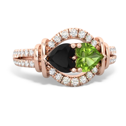 Black Onyx Genuine Black Onyx with Genuine Peridot Art-Deco Keepsake ring Ring