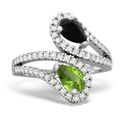 onyx-peridot pave swirls ring