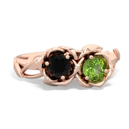 Black Onyx Genuine Black Onyx with Genuine Peridot Rose Garden ring Ring