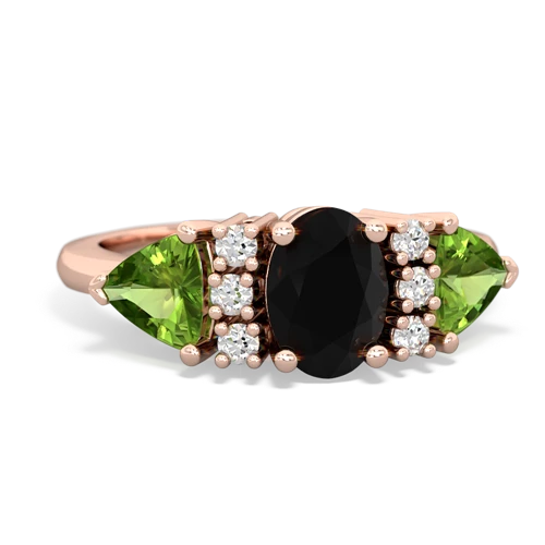 Black Onyx Genuine Black Onyx with Genuine Peridot and Lab Created Sapphire Antique Style Three Stone ring Ring