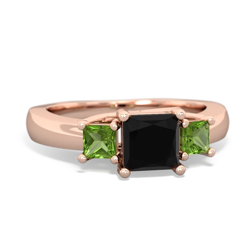 Black Onyx Genuine Black Onyx with Genuine Peridot and Genuine Black Onyx Three Stone Trellis ring Ring