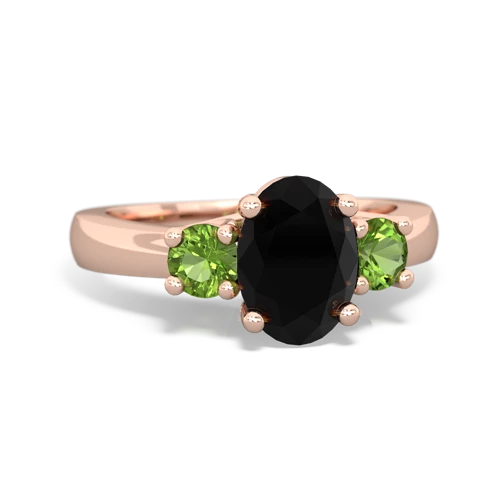 Black Onyx Genuine Black Onyx with Genuine Peridot Three Stone Trellis ring Ring