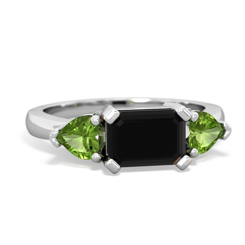 Black Onyx Genuine Black Onyx with Genuine Peridot and Lab Created Alexandrite Three Stone ring Ring
