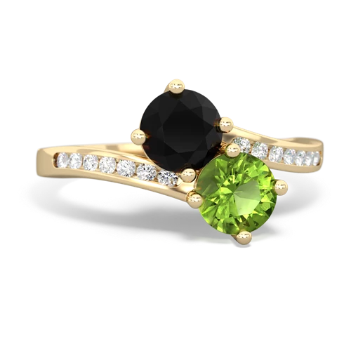 onyx-peridot two stone channel ring