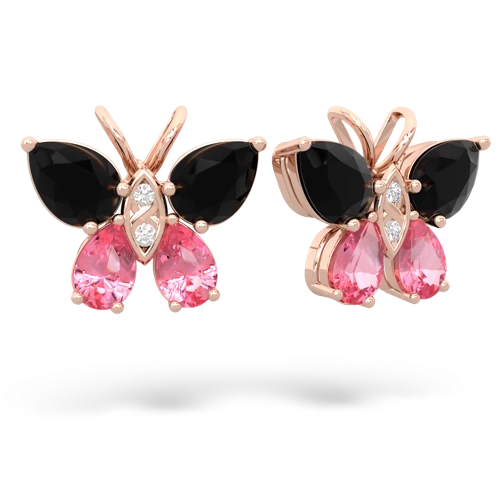 onyx-pink sapphire butterfly earrings