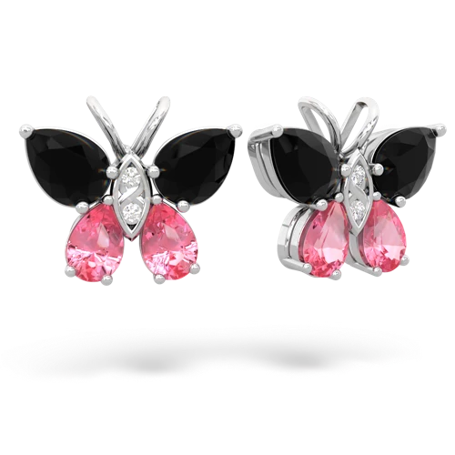 onyx-pink sapphire butterfly earrings