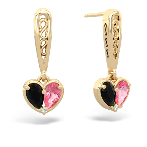 onyx-pink sapphire filligree earrings