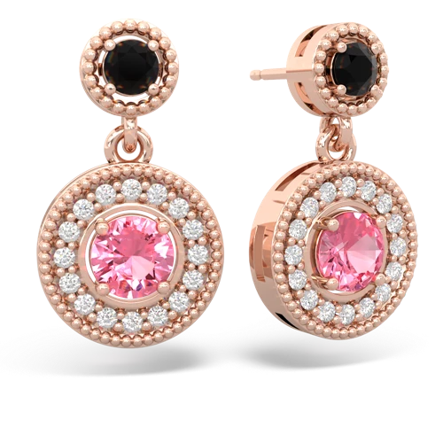 onyx-pink sapphire halo earrings