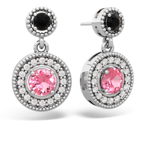 onyx-pink sapphire halo earrings