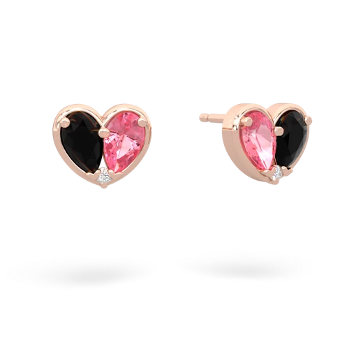 onyx-pink sapphire one heart earrings